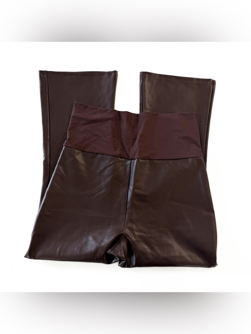 Hatch Maternity Pants Womens Medium Brown Vegan Faux Leather Crop Flare Stretch - Picture 8 of 10